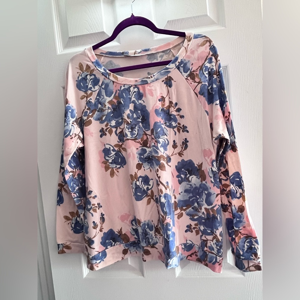 Mandee pink and blue floral, long sleeve shirt